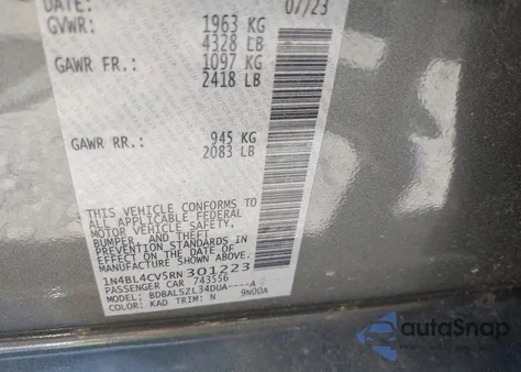 2024 Nissan Altima Sr Fwd z USA, uszkodzony, nr VIN 1N4BL4CV5RN301223